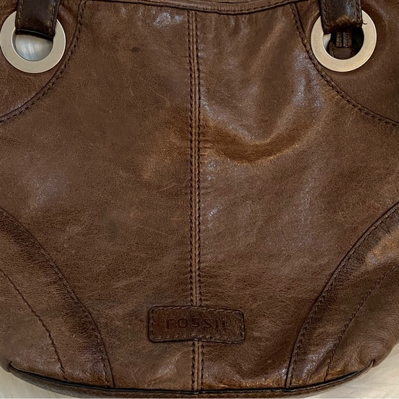 Fossil Brown Leather Shoulder Purse Rhinestones - Picture 11 of 12